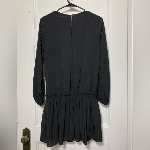 Waverly Grey | Sasha Check Pattern Drop Waist Blouson Mini Dress Black Sz Small - Picture 8 of 11